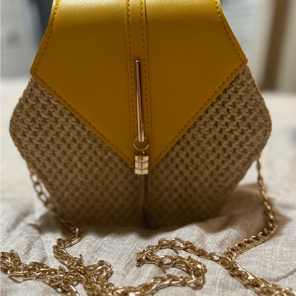 Yellow and Tan Women's Bag with Chain Strap - Picture 2 of 9